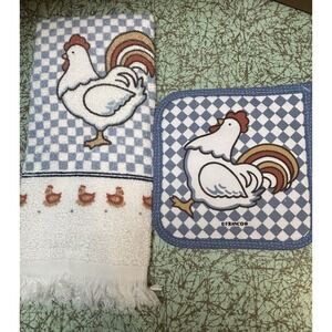 VTG 90s Country Chicken Kitchen Towel & Potholder Set New Deadstock